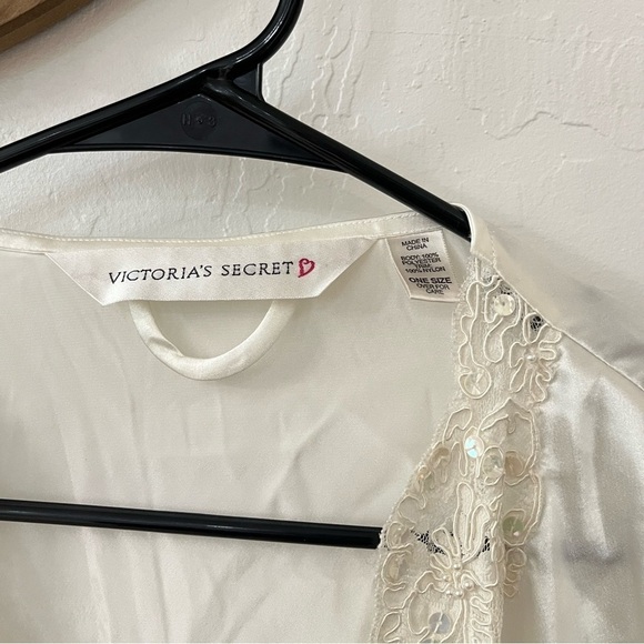 Victoria Secret 90s Satin Bridal White Lace Sequin Mini Kimono Robe One Size - Picture 2 of 8